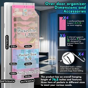 Over The Door Organizer 11 Pockets <b>Shoe</b> Rack With <b>Hook</b> Type Installation For Behind Doors And Walls Multifunctional Storage - Product Image 2