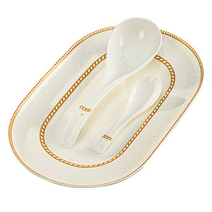 Service de table de luxe 60 pièces en porcelaine fine de style <span class=keywords><strong>chinois</strong></span> avec motif incrusté d'or, compatible lave-vaisselle/micro-ondes/four, ustensiles anti-fuite - Product Image 6