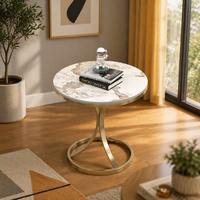 Table d'appoint ronde avec plateau en pierre frittée, cadre en métal noir, table d'appoint à double niveau, style moderne minimaliste pour canapé, salon