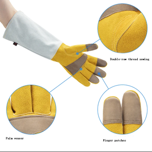 Sarung Tangan Kerja Kulit Sapi Bentuk Tabung Panjang Tahan Tusukan dengan Tali Pergelangan Tangan yang Dapat Disesuaikan 42cm Sarung Tangan Keselamatan Tahan Sobek yang Tahan Lama - Product Image 4