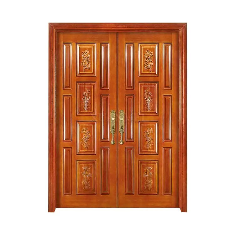 Diseño de puerta principal de madera de teca, entrada tradicional, estilo Kerala, diseño de puerta de madera sólida Doble
