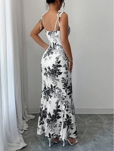 Robe personnalisable élégante à bretelles, style porcelaine bleue et blanche, col halter, robe de soirée club, mini-robe polyvalente - Product Image 5