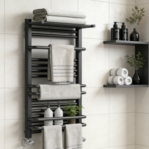 <span class=keywords><strong>Scaldasalviette</strong></span> di Lusso <span class=keywords><strong>Nero</strong></span> con Mensola, Portasciugamani Riscaldato da Parete per Bagno - Product Image 2