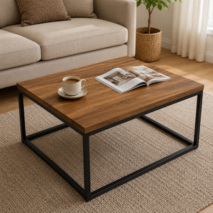 Mesa de Centro de Madera Maciza de Estilo Industrial con Estructura de Acero Negro, Mesa de Centro Contemporánea para Interiores Residenciales Elegantes - Product Image 3