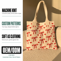 Sac fourre-tout en tricot rouge crème avec nœud en forme de cœur, sac à main romantique pour femme, sac à bandoulière doux, sac de shopping, cadeau, logo personnalisé, vente en gros, usine OEM