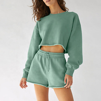 Bas quantité minimale de commande 100% coton éponge femmes Shorts ensemble 2 pièces sweat-shirt Shorts survêtement décontracté blanc solide survêtement logo personnalisé ensemble