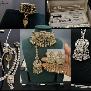 Boucles d'oreilles collier Kundan de mariée plaqué or classique Maangtikka à la mode mariages fêtes anniversaires fiançailles - Product Image 4