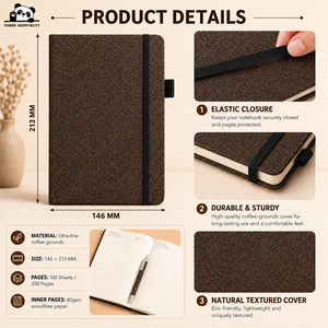 Carnet A5 en liège avec logo personnalisé, écologique, en provenance de marc de café, avec bande élastique pour la prise de notes et l'écriture – Offre Spéciale - Product Image 2