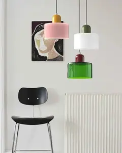 Luminaire coloré pour chambre à coucher, salle à manger, luminaire décoratif pour la maison, restaurant, petit lustre vintage en verre teinté - Product Image 5