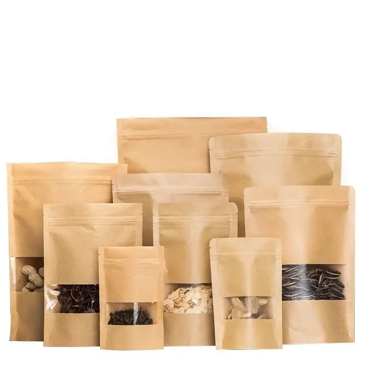 Umwelt freundliche individuell bedruckte Bambus Kraft Food Papier beutel Standup Bag Stand Up Taschen Verpackungs beutel mit Fenster