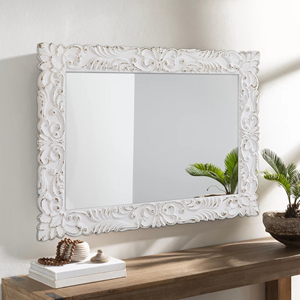 Trang Trại Lớn Châu Âu Handmade MDF Đóng Khung Tường Gương Hình Chữ Nhật Lớn Màu Trắng Gỗ Mộc Mạc Khung Khắc Baroque Treo Gương - Product Image 6