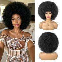 Perruque Explosion Head Full Lace marron moyen avec bandeau, en fibre haute température, petites boucles africaines, cheveux courts bouclés et volumineux