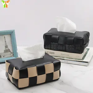 Gevulde Pu Lederen Tissue Box Houder Stijlvol Dambord Ontwerp Tissuepapier Cover Doos Vierkante Tissue Box Houder