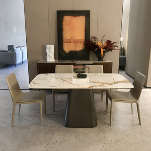 Đồ Nội Thất Ý Sang Trọng Bằng Thép Không Gỉ Marble Top Bàn Ăn Bộ 6 Chỗ Ngồi <span class=keywords><strong>King</strong></span> Size Dài Hình Chữ Nhật Bàn Ăn - Product Image 3