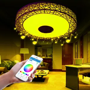 Luminária de teto inteligente led rgb, regulável, 36w, app, controle remoto, música, ninho de pássaro, quarto, lâmpada de teto