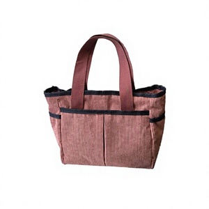 Sac fourre-tout vintage en velours côtelé grande capacité pour femme avec fermeture éclair, sac à bandoulière décontracté pour le shopping avec poche latérale - Product Image 2