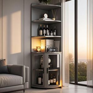 <b>Corner</b> Wine Cabinet With Lighting 2 Compartments Living Room Storage <b>Shelf</b> Triangular Side Cabinet High End Design - Product Image 1