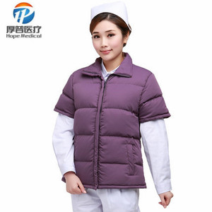 เสื้อโค้ทกันหนาวสำหรับผู้หญิง สีม่วง บุโพลีเอสเตอร์หนา ชุดยูนิฟอร์มโรงพยาบาล ชุดทำงาน - Product Image 4