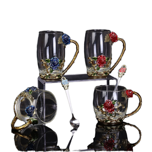Creative Luxury Glass Coffee & Tea <b>Mug</b> Set Spoon Colorful Transparent Blue Rose Design Heat Resistant High Quality for Presents - Product Image 1