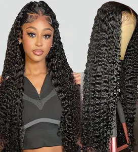 Wigs Factory Wholesale Bulk Sale Indian Raw Virgin Human Hair Deep Wave 13*4 HD Transparent Lace Front Wigs