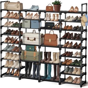 Étagère à chaussures à 9 niveaux en fer Organisateur de stockage <span class=keywords><strong>Placard</strong></span> 4 rangées Grande capacité 70 paires avec 18 crochets pour <span class=keywords><strong>garage</strong></span> Armoire à chaussures - Product Image 1