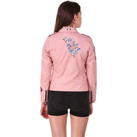 Veste en cuir pour femmes, nouvelle collection, très tendance, style motard, fermeture éclair, streetwear, couleur rose, respirante, matière de haute qualité