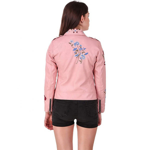 Veste en cuir pour femmes, nouvelle collection, très tendance, style motard, fermeture éclair, streetwear, couleur rose, respirante, matière de haute qualité - Product Image 2