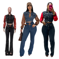 Ensemble Jean et Veste en Denim Élégant et Respirant pour Femme, Collection Printemps/Été Y2K, Manches Longues, Extensible, Patchwork, Délavé Clair, Asymétrique