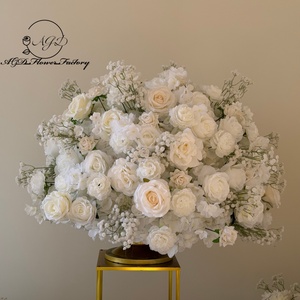 Sfera Floreale di Lusso in Gypsophila e <span class=keywords><strong>Rose</strong></span> Bianche Avorio, Composizione Floreale Artificiale ad Alta Densità per Centrotavola Matrimoniale - Product Image 1