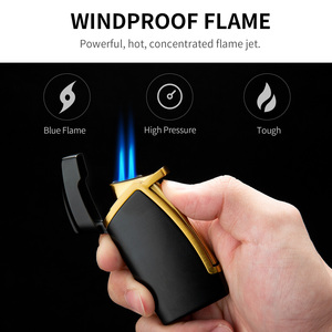 Encendedores de antorcha de fuego doble a prueba de viento Jet Flame recargable cigarro butano personalizado todo en uno encendedores de cigarros de Metal punzón - Product Image 2