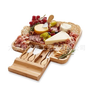 Cross-border bamboo cheese board <b>set</b>, <b>square</b> drawer, cutting board, pizza board with four knives - Product Image 5