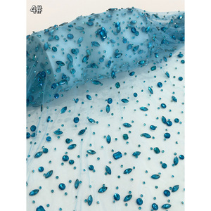 New <strong>Heavy</strong> Beads Crystal George <strong>Fabric</strong> Embroidered Gauze Tulle Mesh <strong>Fabric</strong> Sustainable <strong>Lace</strong> with Beads in Double Sequins - Product Image 4
