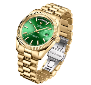 Đồng hồ nam cao cấp với lịch tuần mới 100M vỏ thép không gỉ chống nước Sapphire gương da loại cổ - Product Image 1