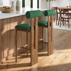 Sgabello da Bar in Velluto Verde Francese con Gambe in Legno Massello per Isola <span class=keywords><strong>Cucina</strong></span> e Caffetteria - Product Image 4