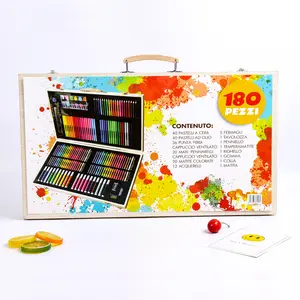 Premium kalite 180 adet ahşap çizim resimleri vaka sanat Set ahşap kutu ile çocuklar için hediye genç Deluxe kutu