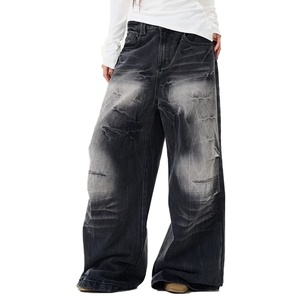 Pantalones Vaqueros Anchos de Moda al por Mayor con Efecto Lavado Relámpago para Hombre, Estilo Retro Urbano, Jeans Oversize para Hombre - Product Image 1