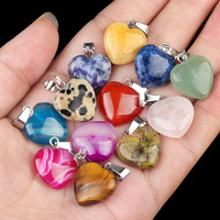 Pendentif Cœur en Cristal Naturel 16mm, Breloques en Agate en Forme de Cœur, Pierre de Guérison pour la Fabrication de Colliers et Bijoux DIY