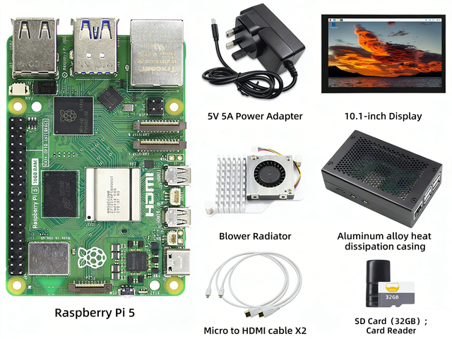 Raspberry Pi 5 High-Performance Development Board 10.1-Inch Screen Kit Optional 1GB 2GB 4GB 8GB 16GB