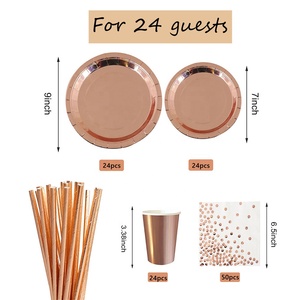 Ensemble de <span class=keywords><strong>vaisselle</strong></span> <span class=keywords><strong>jetable</strong></span> en papier or Rose pour mariage, noël, anniversaire, fête à domicile, <span class=keywords><strong>Kit</strong></span> de <span class=keywords><strong>vaisselle</strong></span> <span class=keywords><strong>jetable</strong></span> pour 24 invités - Product Image 2