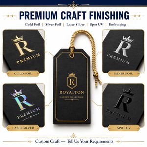Custom Black Paper Hang Tag <b>Gold</b> Foil Emboss Double Side Print Logo Any Size Cardstock with Black String Cord for Fashion - Product Image 2