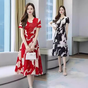 Korean Style Women's Dress V-<b>Neck</b> Loose Fit Mid-Length Wrap <b>Tie</b> Casual Daily Wear With Pocket - Product Image 3