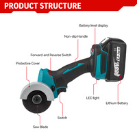 Nouveau Type de Meuleuse d'Angle Électrique Sans Balai Sans Fil 390W 76mm Adaptable Batterie Makita 18V Polisseuse Portable Dérustrage Métal
