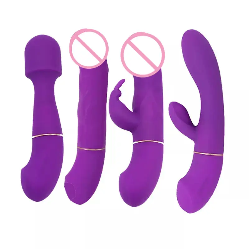 Penjualan Terbaik 4 dalam 1 Vibrator 10 kecepatan bergetar dapat dipertukarkan G Spot ajaib tongkat klitoris pemijat Vibrator mainan seks untuk wanita