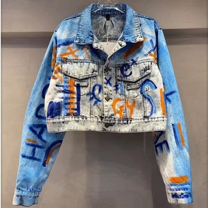 Chaqueta vaquera de mujer estilo retro Y2K con grafitis pintados a mano, holgada y a la moda, ¡la más vendida! - Product Image 5