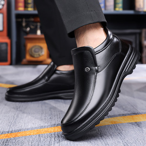 Bottes d'hiver en cuir véritable pour hommes, bout rond, doublure en peluche, semelle extérieure en caoutchouc antidérapante, taille 46 - Product Image 3