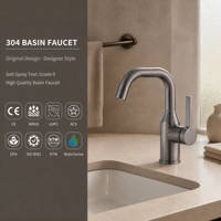 Robinet de lavabo monotrou en acier inoxydable 304 gris anthracite, mitigeur de salle de bain moderne