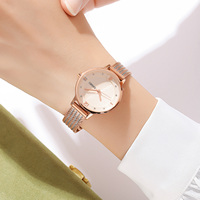 Montre à quartz authentique pour femme, bracelet en acier inoxydable et cuivre avec accents de diamants, montre étanche décontractée et professionnelle