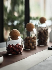 Bocaux en verre pour <span class=keywords><strong>le</strong></span> stockage pots de stockage de nourriture avec couvercle en bois bouchon de boule de liège fait à la main - Product Image 6