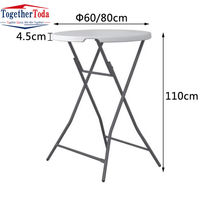 Tables pliables modernes de 80cm, Bar rond portable en métal blanc, Table de fête haute pour événements publics
