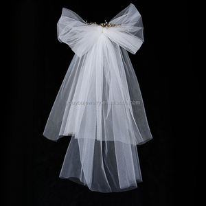 Velos de novia cortos sencillos de dos capas, accesorios de tul suave, de mariposa, con peine, más barato - Product Image 3